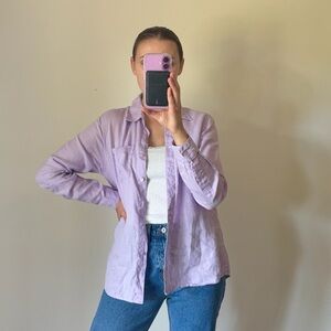 Vintage L.L Bean 100% Linen Lilac Purple Long Sleeve Button Down Short Small